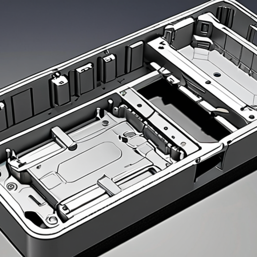 ** "Detailed technical drawing of an injection mold for a smartphone case, showing cooling channels, gate locations, and ejection system. CAD software rendering, precise dimensions, isometric view."

**