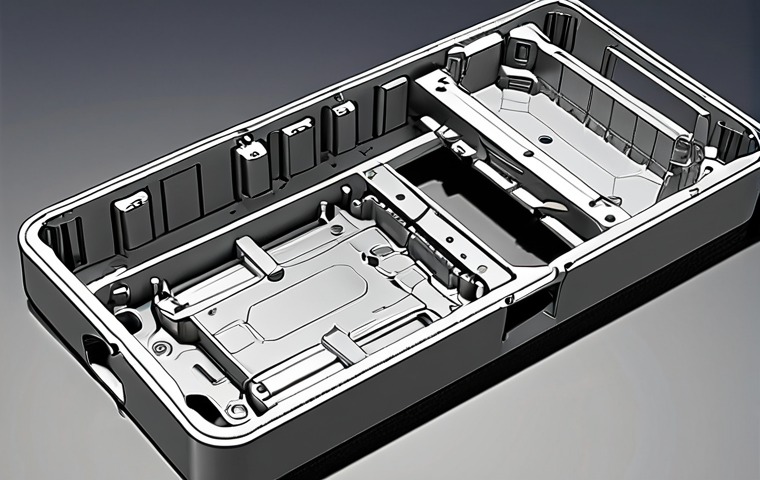 ** "Detailed technical drawing of an injection mold for a smartphone case, showing cooling channels, gate locations, and ejection system. CAD software rendering, precise dimensions, isometric view."

**